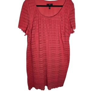 Ronni Nicole Lace Shift Dress Short Sleeve Scoop Neck Scalloped Hem Coral 20W